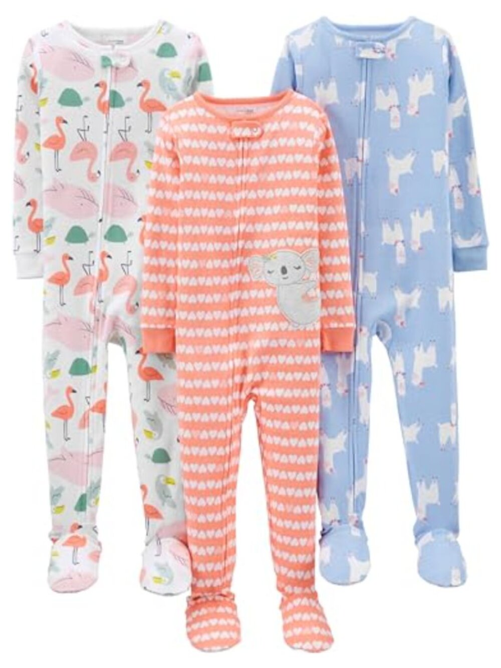 3-Pack Snug Fit Footed Cotton Pajamas Full Zip Toddler Sleepwear